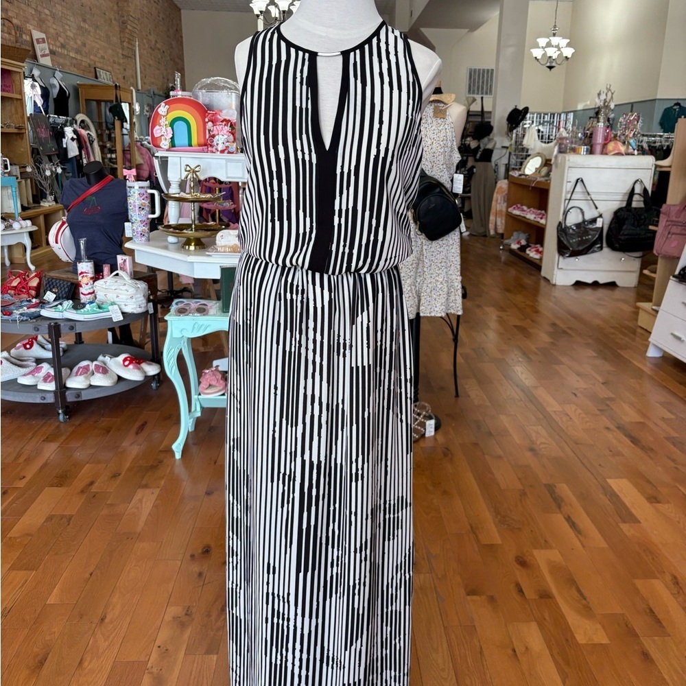 WHBM Black White Striped Maxi Dress Size 6